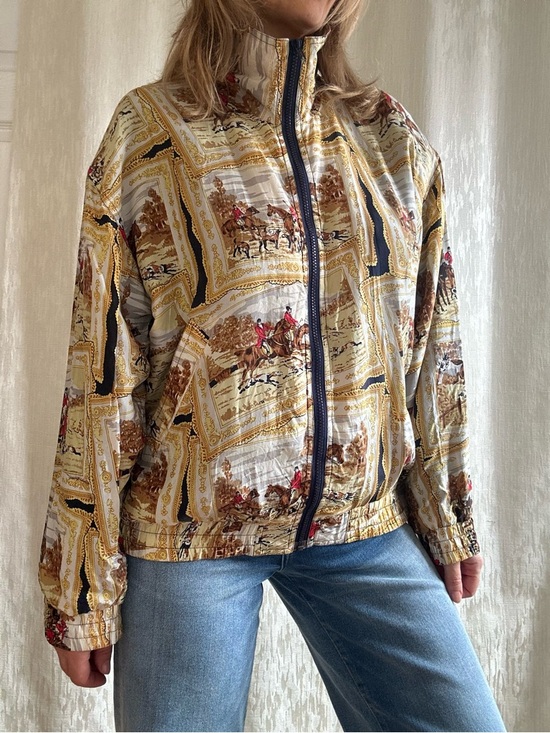 Bogari Jackets & Blazers - Vintage Bogari Studio 100% Silk Equestrian Fox Hunt Bomber Jacket -Funnel Neck